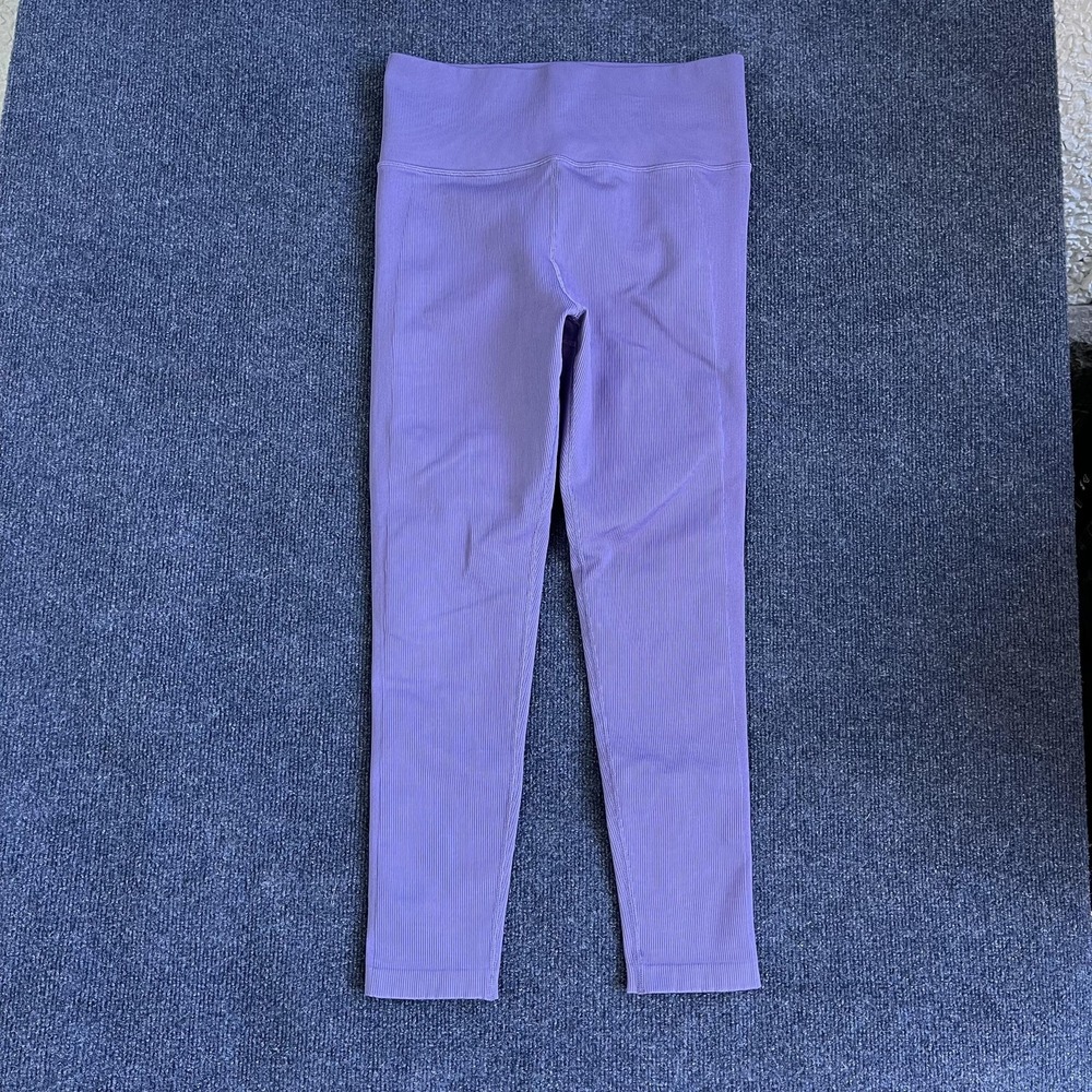 Athleta Leggings Womens Large Purple High Rise Ribbed Ankle Yoga Gym Stretch